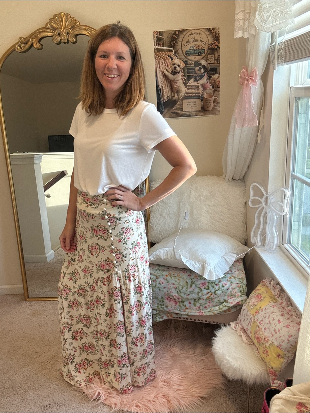 Floral Cream Maxi Skirt